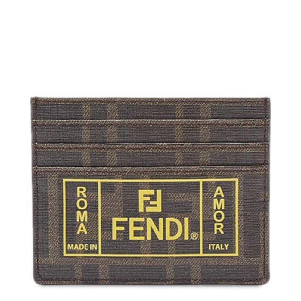NIB Fendi FF Card Case Zucca Pattern Brown & COA $1759